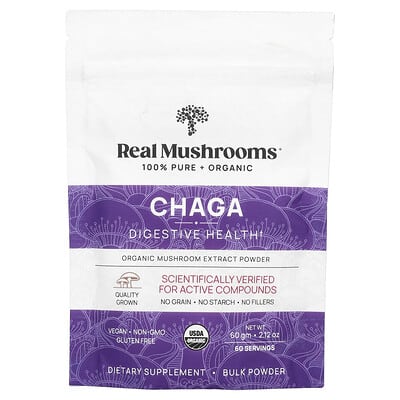 Порошок экстракта чаги Real Mushrooms, 2.12 oz (60 g)