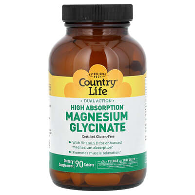 Dual Action, High Absorption Magnesium Glycinate, 90 Tablets