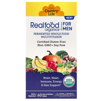 Country Life Realfood Organics, мультивитамины для мужчин, 60 таблеток