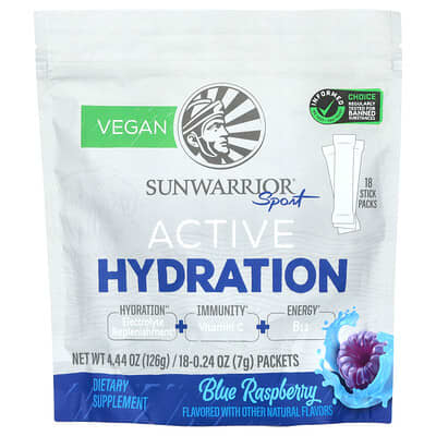 Sunwarrior Спортивный напиток для гидратации, Blue Raspberry, 18 пакетиков, 0.24 oz (7 g) каждый