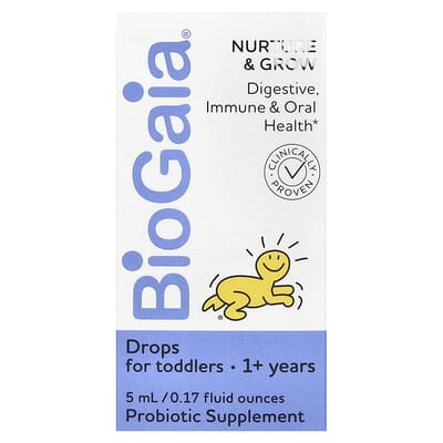 BioGaia Nurture & Grow капли, 1+ года, 200 Million CFU, 0.17 fl oz (5 ml)