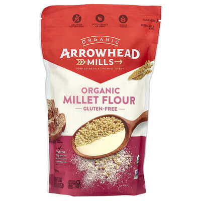 Arrowhead Mills Organic Millet Flour, без глютена, 23 oz (652 g)