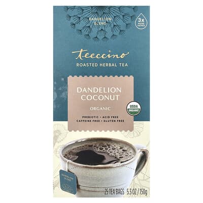 Organic Roasted Herbal Tea, Dandelion Coconut, Caffeine Free, 25 Tea Bags, 5.3 oz (150 g)