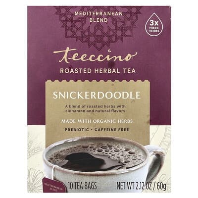 Prebiotic Roasted Chicory Herbal Tea, Snickerdoodle, Caffeine Free, 10 Tea Bags, 2.12 oz (60 g)