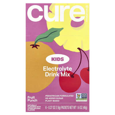 Детский напиток-концентрат Cure Hydration, Fruit Punch, 6 пакетов, 0.27 oz (7.6 g) каждый