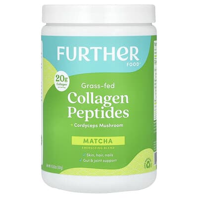 Коллаген Further Food Grass-Fed Collagen Peptides + Cordyceps Mushroom, Matcha, 10.62 oz (301 g)