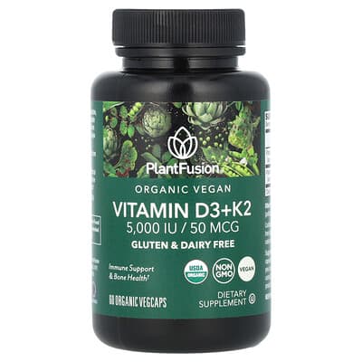 Органический веганский витамин D3+ K2, 5,000 IU/50 mcg, 60 Organic VegCaps