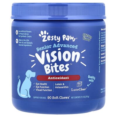 Витамины для собак Zesty Paws Senior Advanced, Vision Bites™, Chicken, 90 Soft Chews, 11.1 oz (315 g)