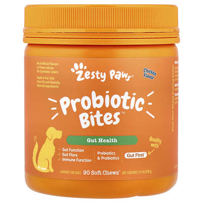 Zesty Paws Probiotic Bites™ для собак, все возрасты, курица, 90 мягких жевательных таблеток, 11.1 oz (315 g)