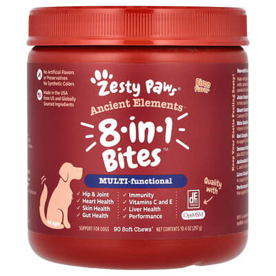Лакомства для собак Zesty Paws Ancient Elements, 8-in-1 Bites, Bison, 90 Soft Chews, 10.4 oz (297 g)