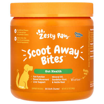 Лакомства для собак Zesty Paws Scoot Away Bites, курица, 90 мягких кусочков, 12.7 oz (360 g)
