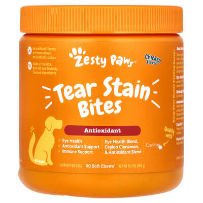 Zesty Paws лакомства для собак от слезных пятен, куриные, 90 мягких кусочков, 12.7 oz (360 g)