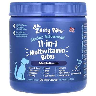 Zesty Paws Senior Advanced мультивитамины для собак Beef 90 шт 11.1 oz (315 g)