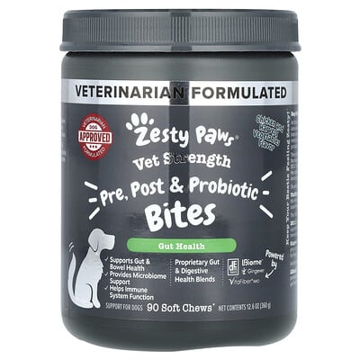 Лакомства Zesty Paws Vet Strength Pre, Post & Probiotic Bites для собак Chicken and Harvest Vegetable 90 Soft Chews 12.6 oz (360 g)