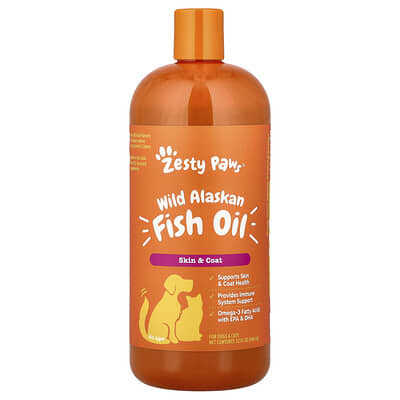 Масло Wild Alaskan Fish Oil для собак и кошек, Zesty Paws, 32 fl oz (946 ml)