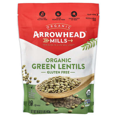 Organic Green Lentils, Gluten Free, 16 oz (453 g)