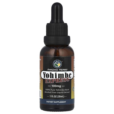 Amazing Herbs Экстракт Yohimbe Express, без спирта, 100 mg, 1 fl oz (30 ml)