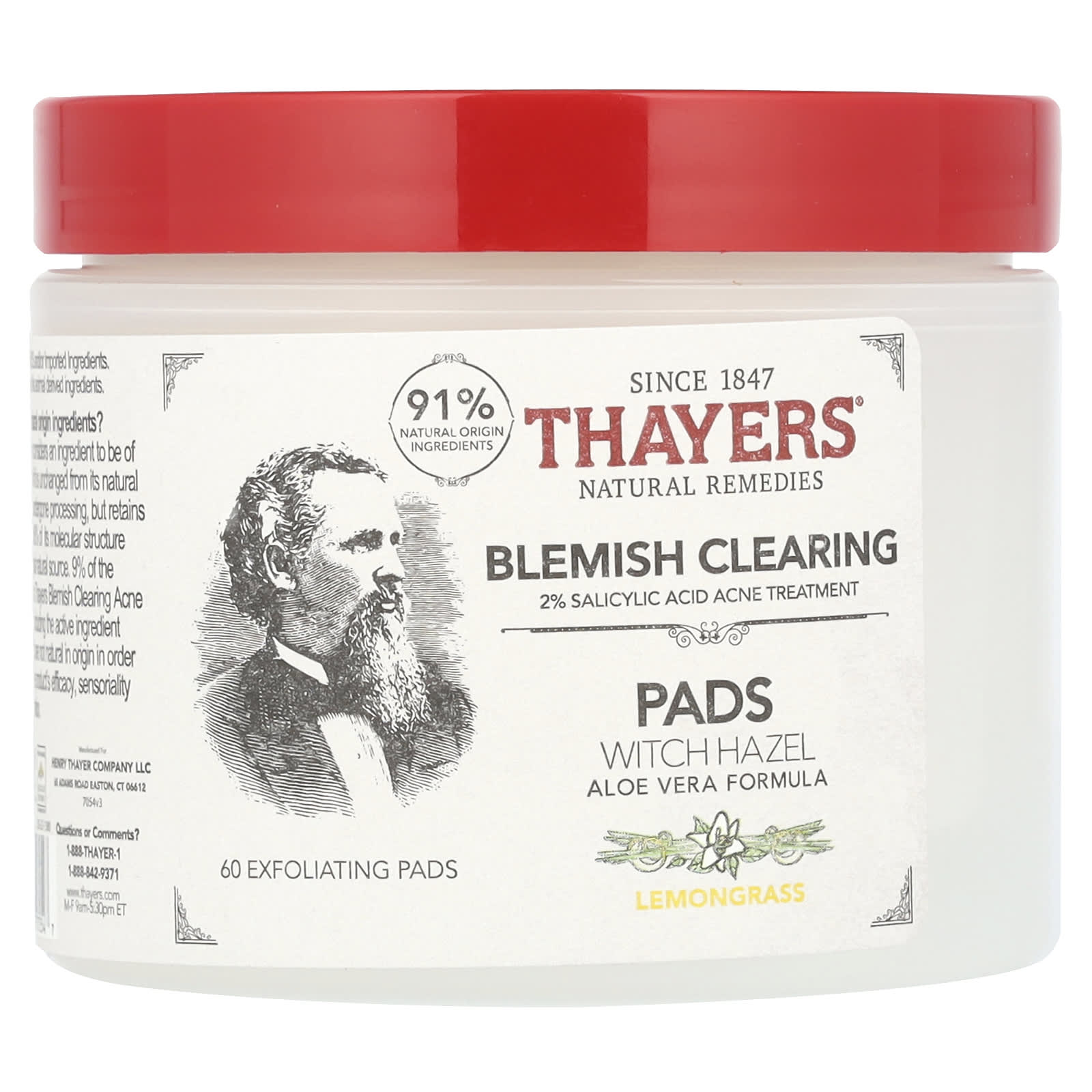 Blemish Clearing Witch Hazel Pads, Lemongrass, 60 Exfoliating Pads
