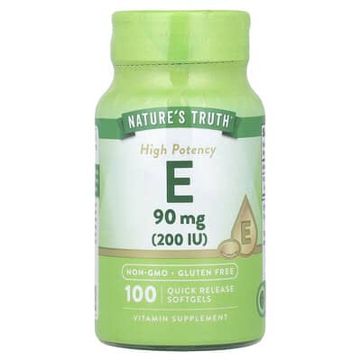 Nature's Truth Vitamin E, высокоэффективный, 90 mg (200 IU), 100 мягких желатиновых капсул