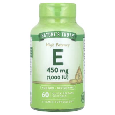 Vitamin E, High Potency, 450 mg (1,000 IU), 60 Quick Release Softgels