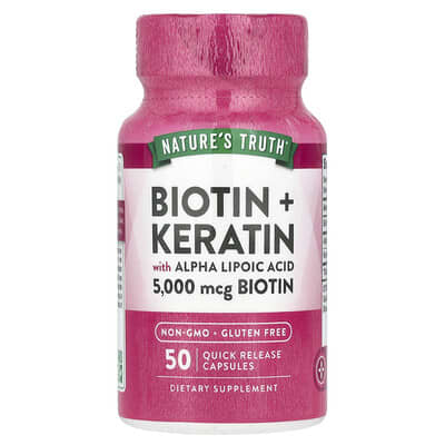 Biotin + Keratin with Alpha Lipoic Acid, 50 Quick Release Capsules