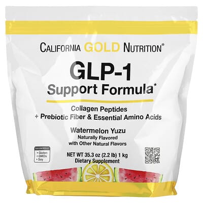 Формула поддержки GLP-1 с коллагеновыми пептидами, пребиотической клетчаткой и незаменимыми аминокислотами, арбуз-юдзу, 2.2 lb (1 kg)