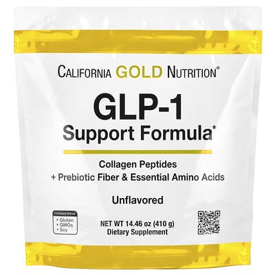GLP-1 Support Formula с пептидами коллагена, пребиотической клетчаткой и незаменимыми аминокислотами, без вкуса, 14.46 oz (410 g)