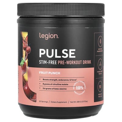 Pulse, Stim-Free Pre-Workout Drink, Fruit Punch, 0.97 lbs (438 g)