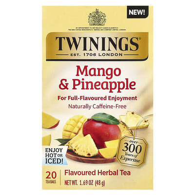 Травяной чай со вкусом Mango & Pineapple, Caffeine-Free, 20 Tea Bags, 1.69 oz (48 g)