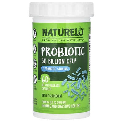 NATURELO пробиотик, 50 Billion CFU, 60 капсул с пролонгированным высвобождением