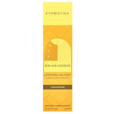 Cymbiotika D3+K2+CoQ10, липосомальная форма, мандарин, 4,000 IU, 2 fl oz (60 ml)