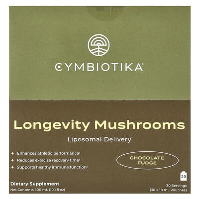 Cymbiotika грибы Longevity Mushrooms, Liposomal Delivery, Chocolate Fudge, 30 Pouches, 10 ml Each
