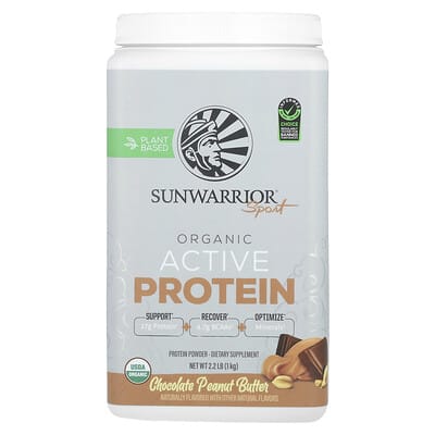 Sunwarrior Sport, органический активный протеин, шоколад с арахисовой пастой, 2.2 lb (1 kg)