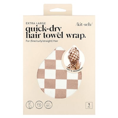 Полотенце для волос Quick-Dry Hair Towel Wrap, Extra Large, Terracotta Checker, 1 Wrap