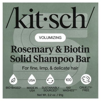 Rosemary & Biotin Volumizing Solid Shampoo Bar, For Fine, Limp, & Delicate Hair, Rosemary & Biotin, 3.2 oz (91 g)