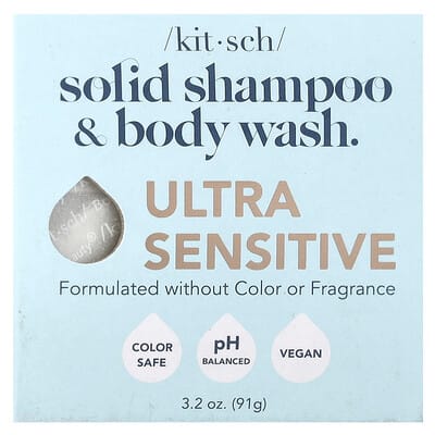 Kitsch твердый шампунь и гель для душа Ultra Gentle, без отдушек, 3.2 oz (91 g)