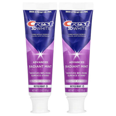 Зубная паста 3D White Advanced, фторированная, Radiant Mint, 2 шт., 3.3 oz (93 g) каждая