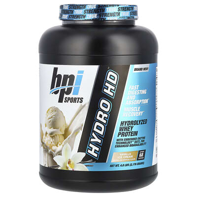 BPI Sports Hydro HD™, Гидролизованный сывороточный протеин, Vanilla Ice Cream, 4.8 lbs (2,176 g)
