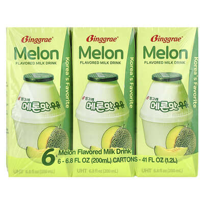 Питьевой молочный напиток Binggrae Melon, 6 упаковок, 6.8 fl oz (200 ml) каждая
