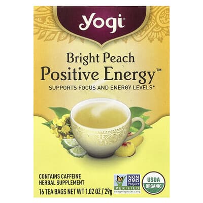 Травяной чай Yogi Tea Positive Energy™, Bright Peach, 16 Tea Bags, 1.02 oz (29 g)