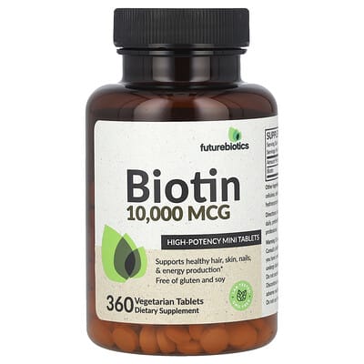 Биотин, высокая концентрация, 10,000 mcg, 360 вегетарианских таблеток