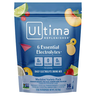 6 Essential Electrolytes, Daily Electrolyte Drink Mix, Mocktini Variety Pack, 16 Stickpacks, 2 oz (56 g)