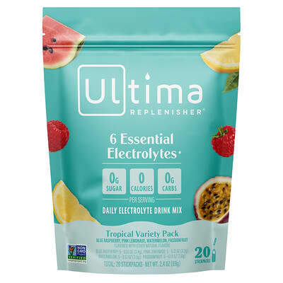Ultima Replenisher набор электролитов, тропический вкус, 20 стиков, 2.4 oz