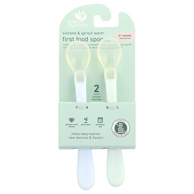 Silicone & Sprout Ware®, First Food Spoons, 6+ Months, Light Ealight, 2 Pack