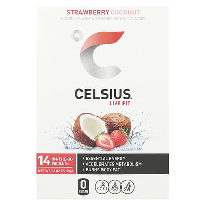 Celsius Live Fit, клубника-кокос, 14 пакетиков, 0.18 oz (5.2 g) каждый