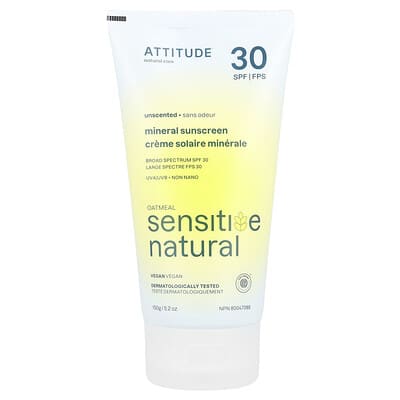 Mineral Sunscreen, Oatmeal Sensitive Natural, SPF 30, Unscented, 5.2 oz (150 g)