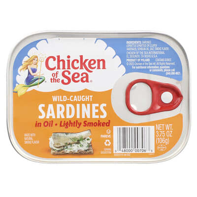 Wild-Caught Sardines in Oil, Lightly Smoked, 3.75 oz (106 g)