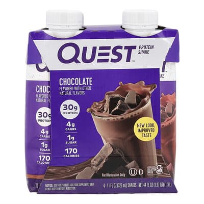 Protein Shake, Chocolate, 4 Shakes, 11 fl oz (325 ml) Each