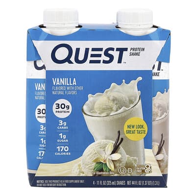 Protein Shake, Vanilla, 4 Shakes, 11 fl oz (325 ml) Each