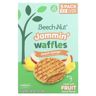 Jammin' Waffles, 12+ Months, Peach Mango, 5 Packs, 0.56 oz (16 g) Each